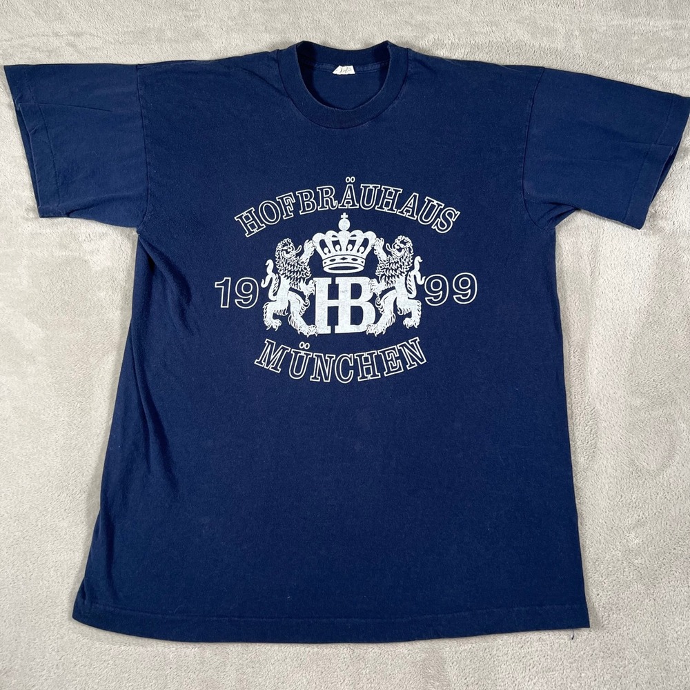 Vintage 1999 Hofbrauhaus Munchen T-Shirt Navy Blue Graphic Tee Men's Size Large